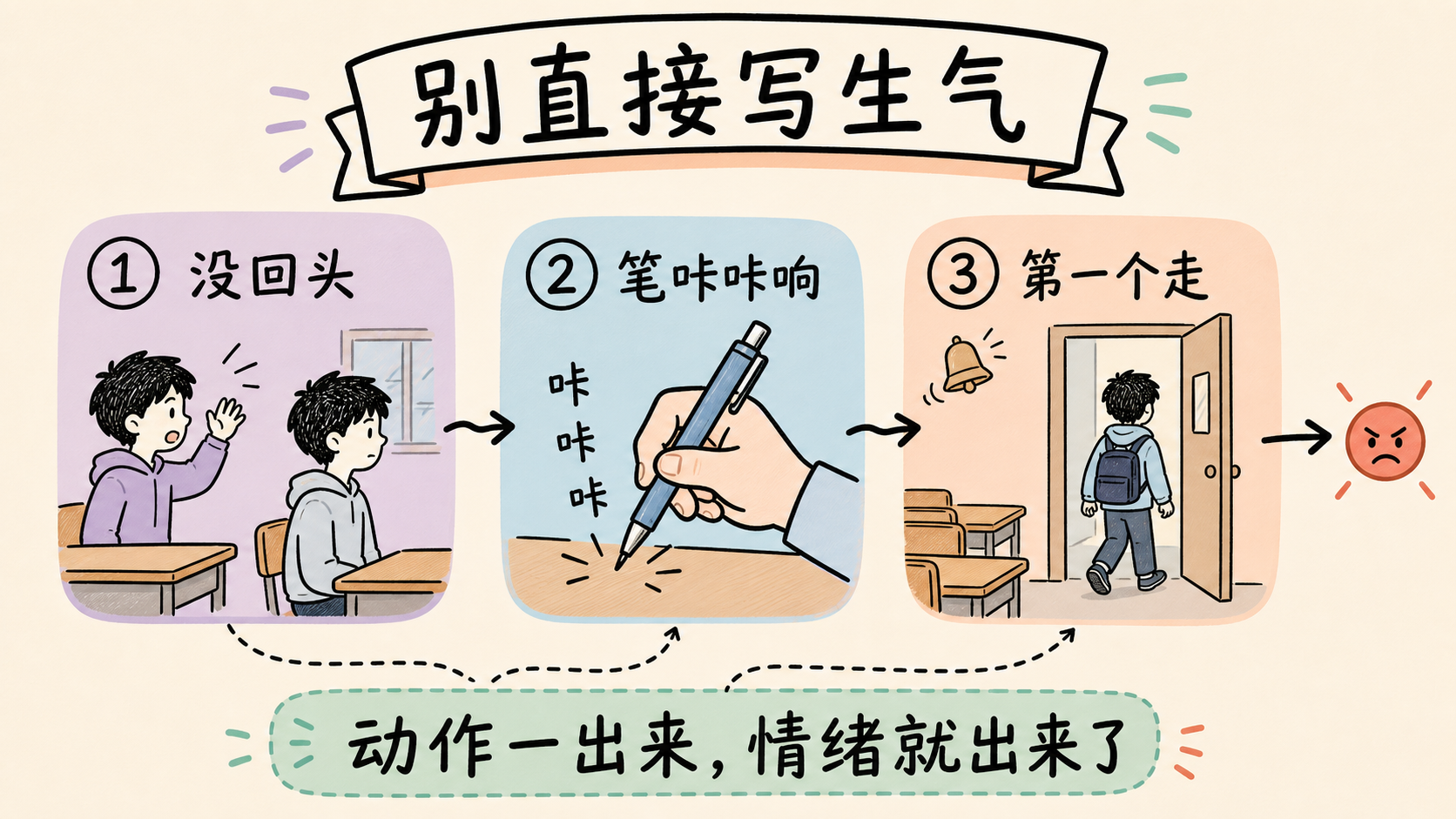 用动作表现生气而不直接说明